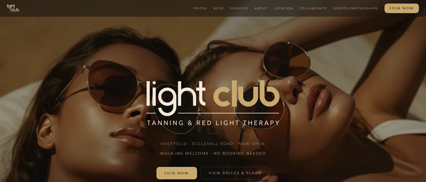 Screenshot of Light Club's current real marketing website
